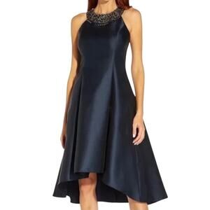 Adrianna Papell NWT Mikado Jewel Neck Fit and Flare Party Dress Midnight Size 4